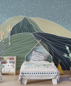 Soft Linear Mountain Wallpaper Mural in a kid's bedroom
