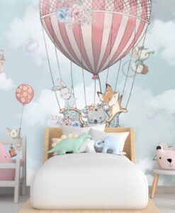 Animals Flying Balloon Sky Wallpaper Mural