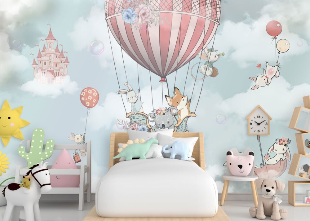 Animals Flying Balloon Sky Wallpaper Mural