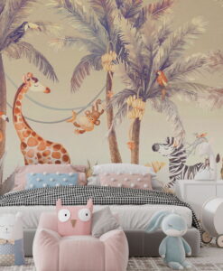 " Cute Safari Animals Wallpaper Mural"