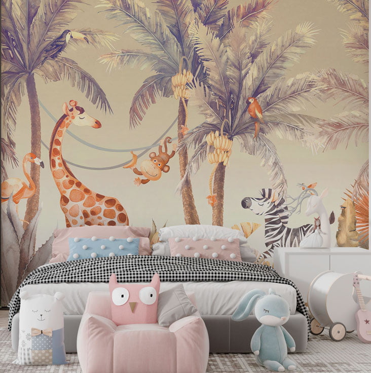 " Cute Safari Animals Wallpaper Mural"