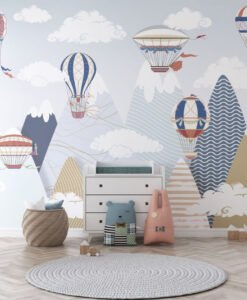 Mountains Flying Balloons Wallpaper Mural