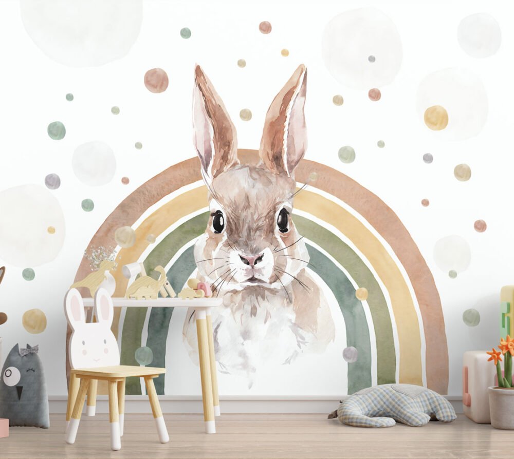 " Rainbow and Bunny Wallpaper Mural"