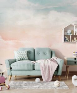 Pink Gradient Sky and Clouds Wallpaper Mural