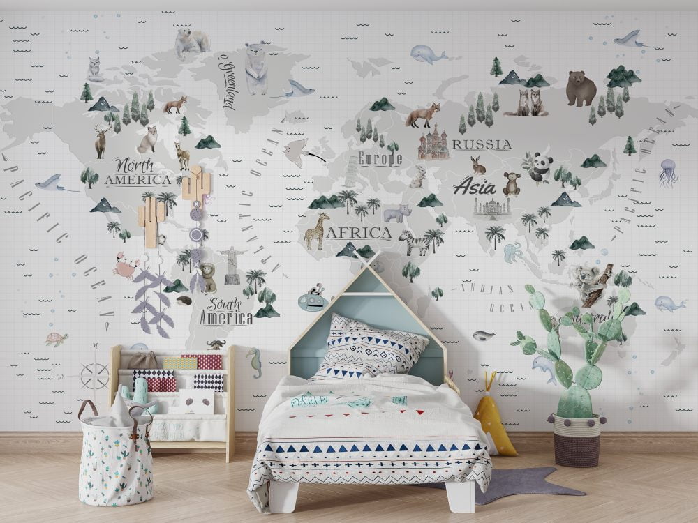 Wildlife Map Design Wallpaper Mural