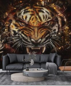 Tiger Figure Breaking Glass Wallpaper Mural