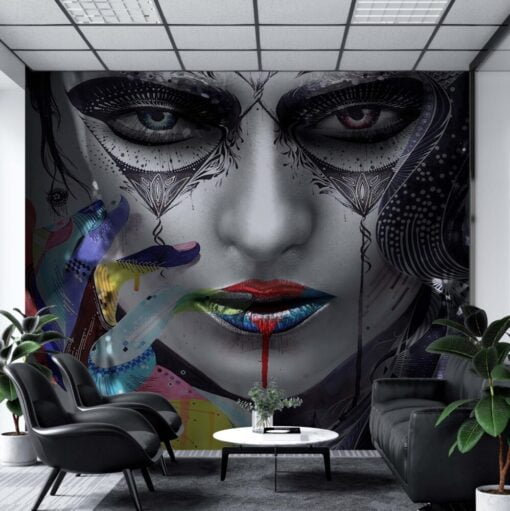 Colorful Pattern Woman Portrait Wallpaper Mural