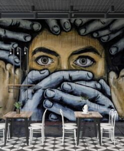Muted Human Figure Graffiti Wallpaper Mural