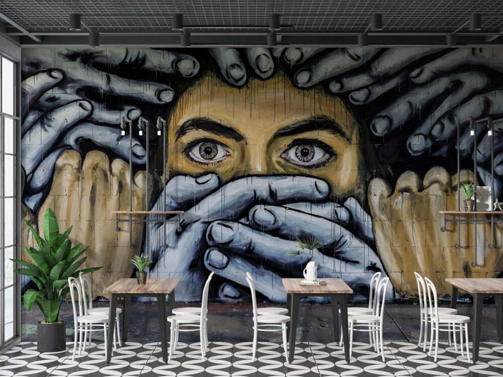 Muted Human Figure Graffiti Wallpaper Mural