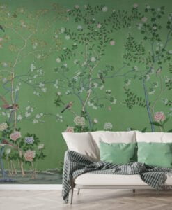 Flower Branch Green 3D Wallpaper Mural