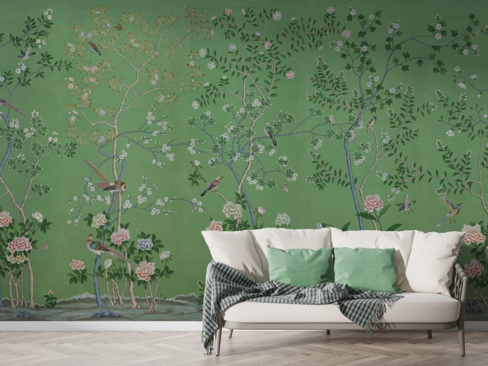 Flower Branch Green 3D Wallpaper Mural