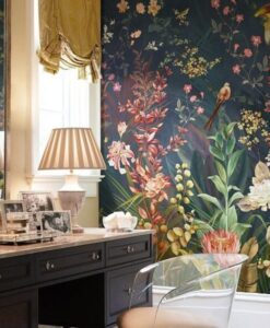 Black Flowers Living Room Wallpaper Mural