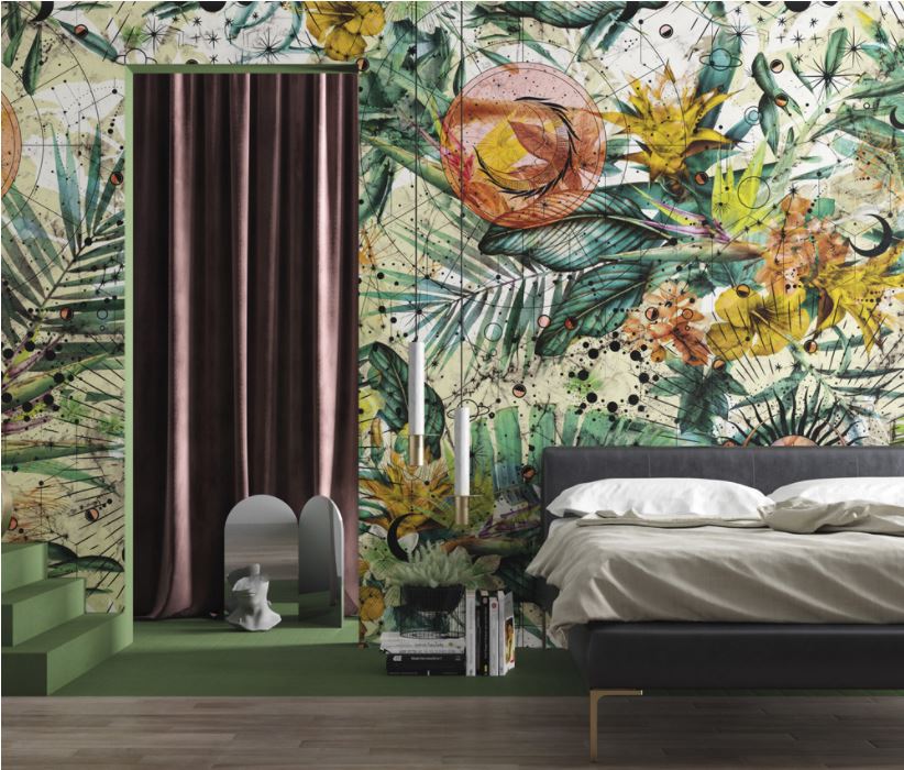 Geometric Pattern Floral Figure Wallpaper Mural