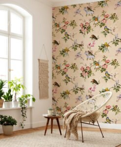 Bird and Flower Pattern Wallpaper Mural