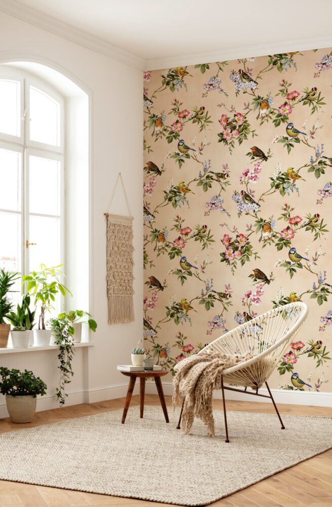 Bird and Flower Pattern Wallpaper Mural