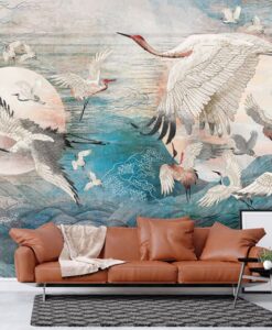 Crane Bird Flying Above The Sea Wallpaper Mural