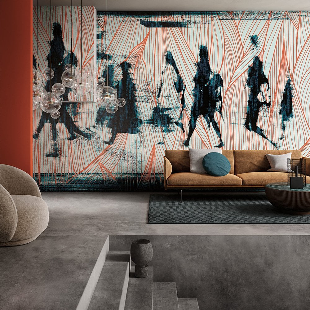 Walking Human Figures Modern Wallpaper Mural