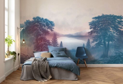 Trees By The Sea Wall Wallpaper Mural