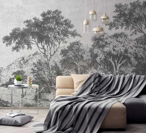 Trees in Black and White Forest Wallpaper Mural