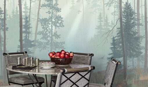 Animals In The Foggy Forest Wallpaper Mural