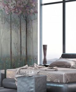 Pink Forest and Gazelles Wallpaper Mural