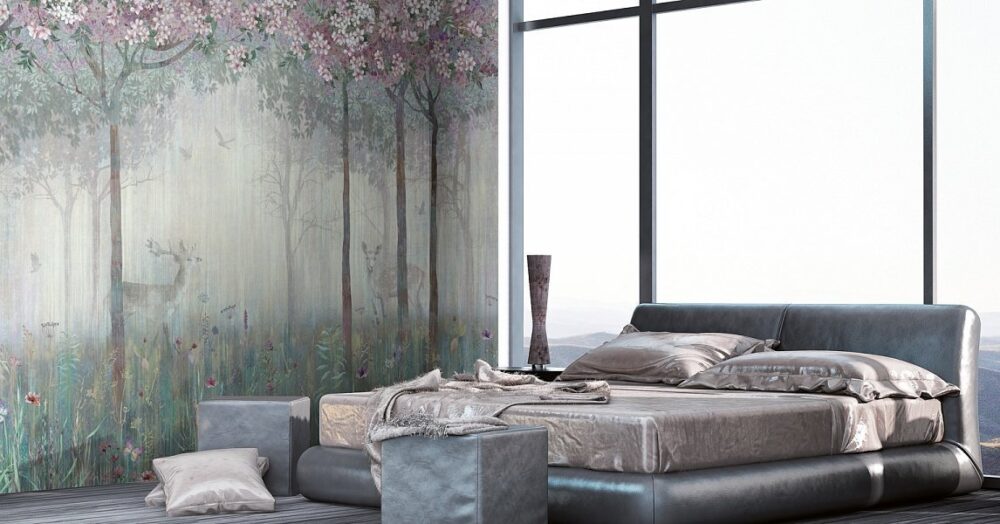 Pink Forest and Gazelles Wallpaper Mural