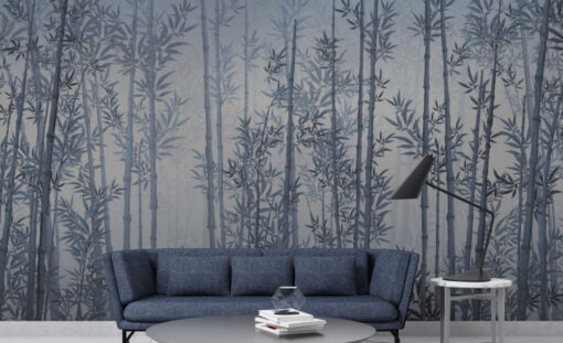 Foggy Forest Image Blue Tones Wallpaper Mural