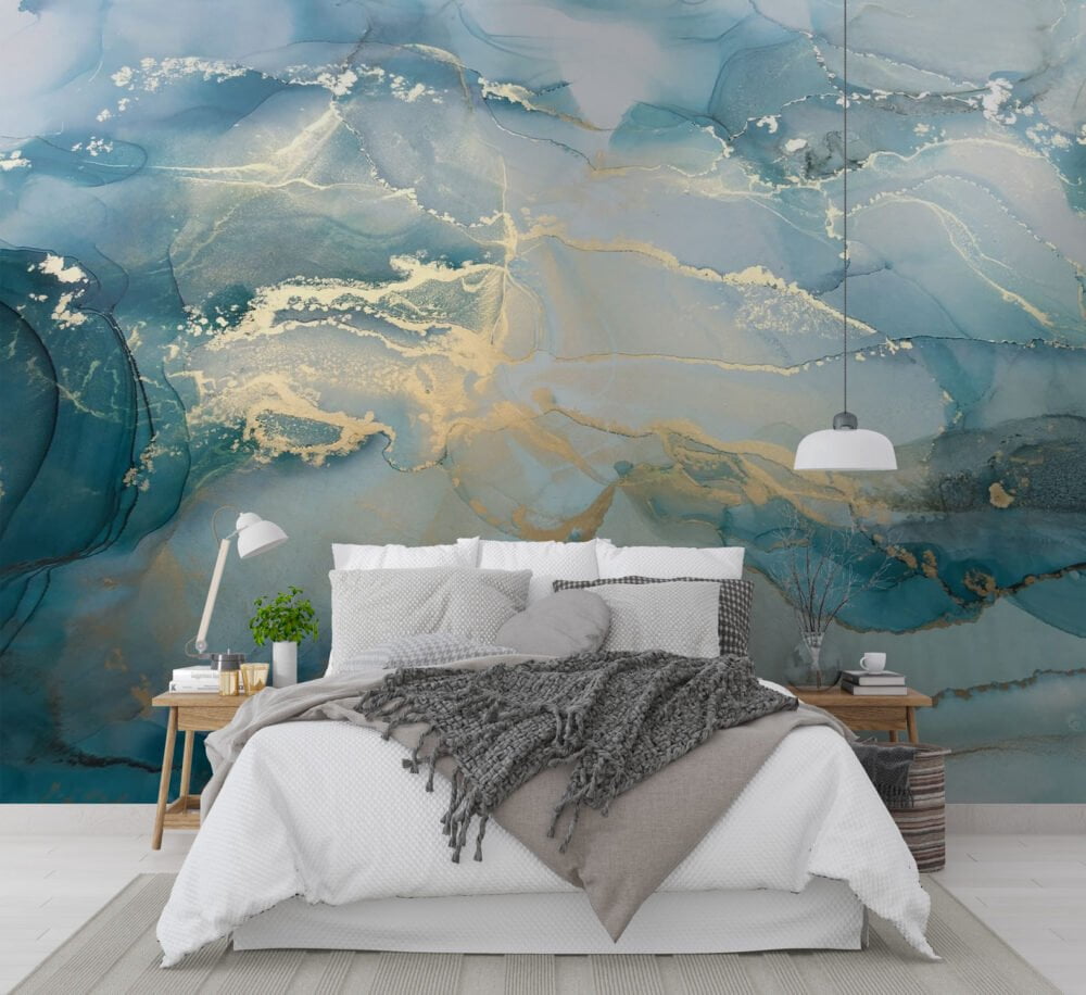 Light Blue Detailed Marble Wallpaper Mural