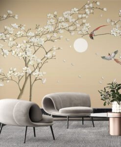 Soft Flowers and Birds 3D Wallpaper Mural
