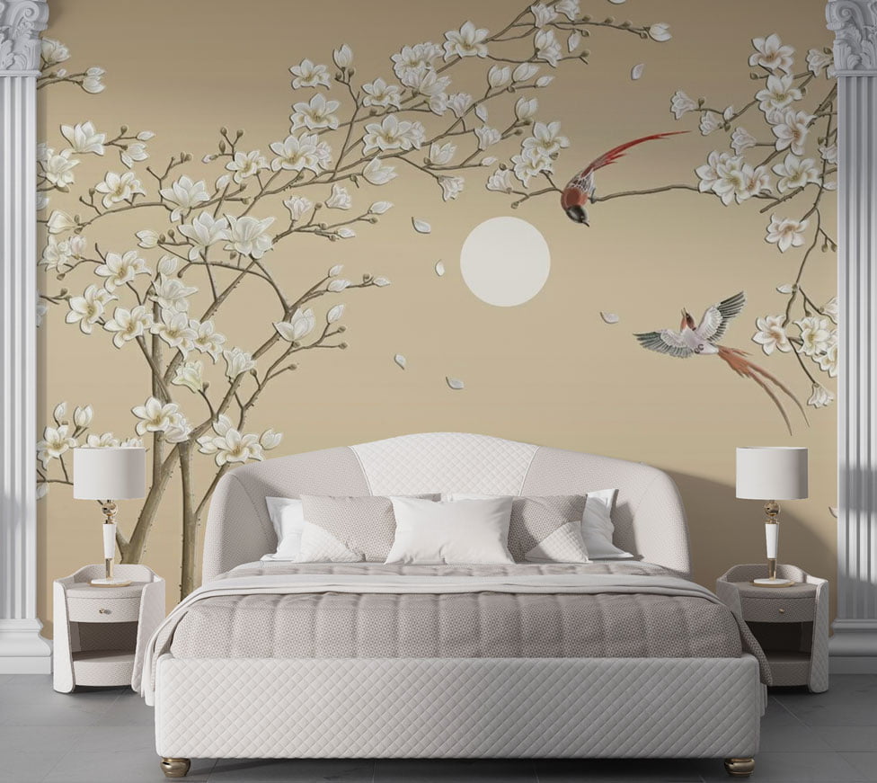 Soft Flowers and Birds 3D Wallpaper Mural