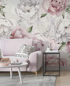 Pink and White Soft Roses Wallpaper Mural