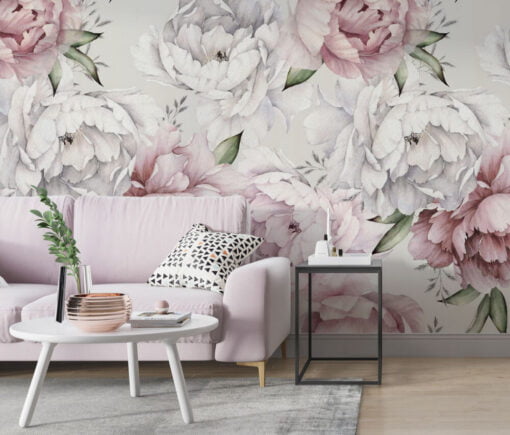 Pink and White Soft Roses Wallpaper Mural