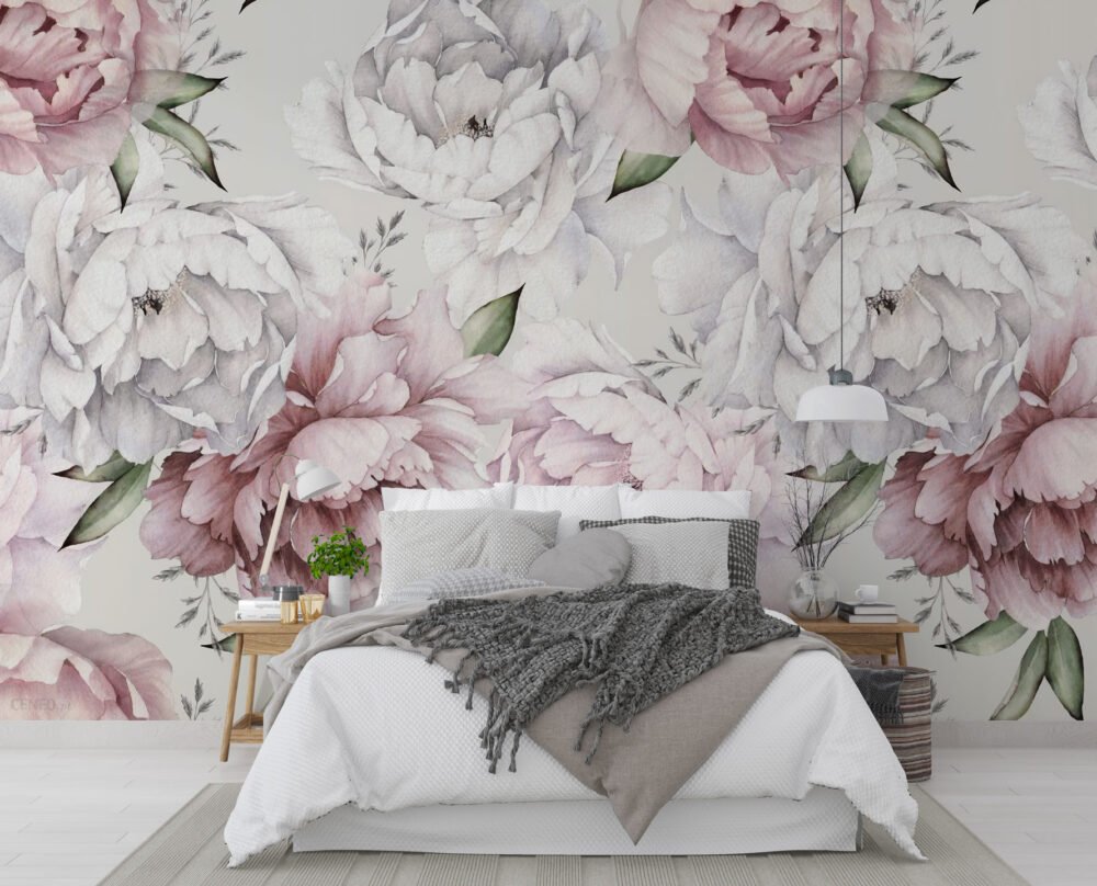 Pink and White Soft Roses Wallpaper Mural