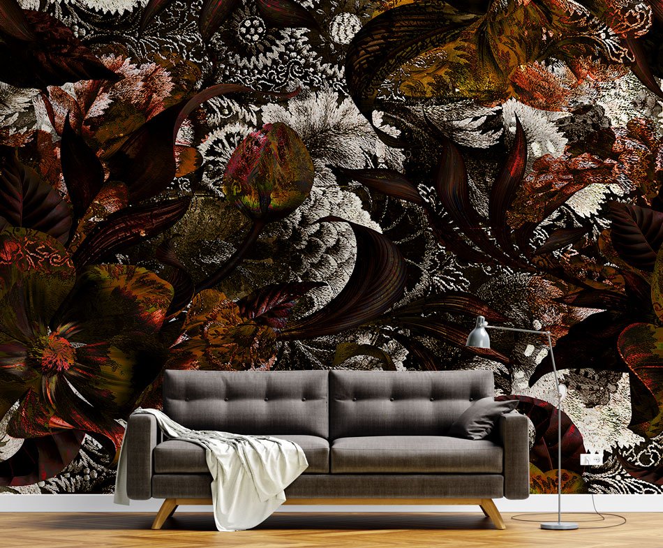 Dark Aged Flowers Wallpaper Mural