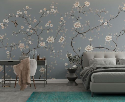 Soft Flowers in Blue Tones Wallpaper Mural