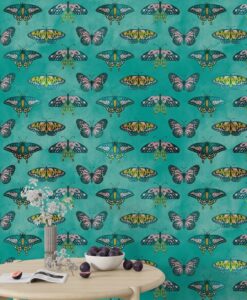 Butterflies Green Background Wallpaper Mural