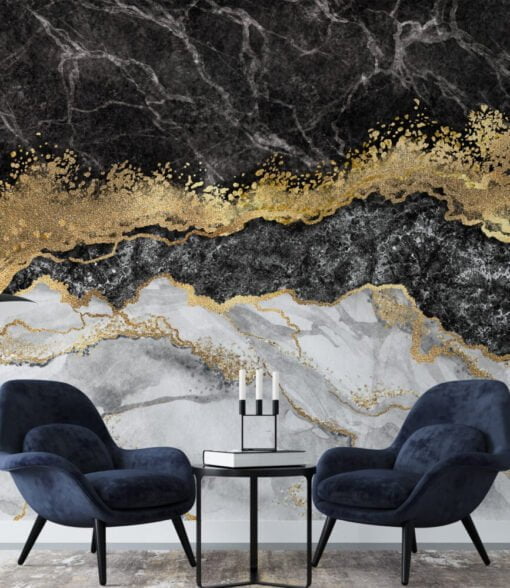 Gradient Black White Gold Wallpaper Mural