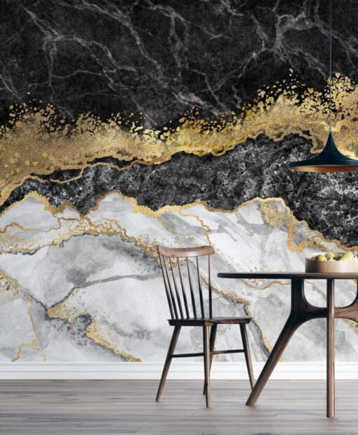 Gradient Black White Gold Wallpaper Mural