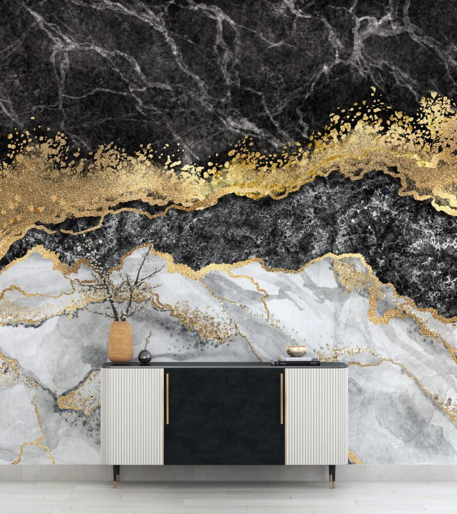 Gradient Black White Gold Wallpaper Mural