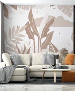 Pastel Tones Big Leaves Wallpaper Mural