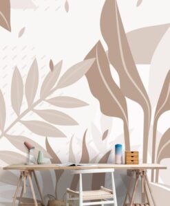Pastel Tones Big Leaves Wallpaper Mural