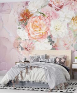 Pink Color Large Rose Pattern Wallpaper Mural