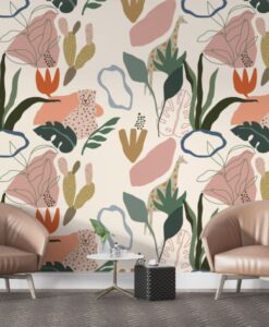 Flowers Tigers Watercolor Wallpaper Mural