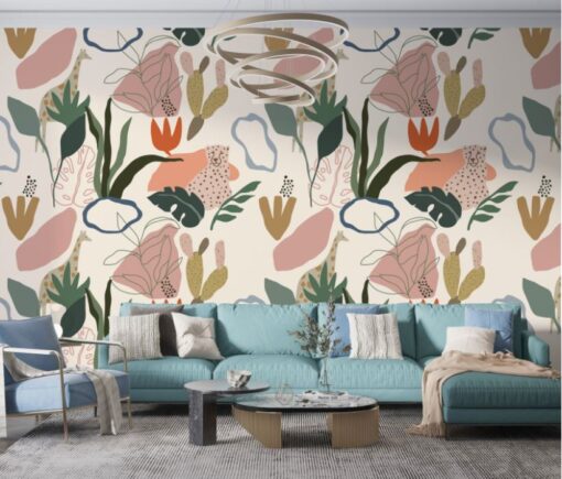 Flowers Tigers Watercolor Wallpaper Mural