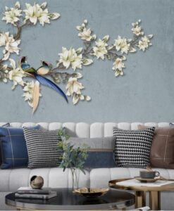 Birds in Flower Branch Wallpaper Mural