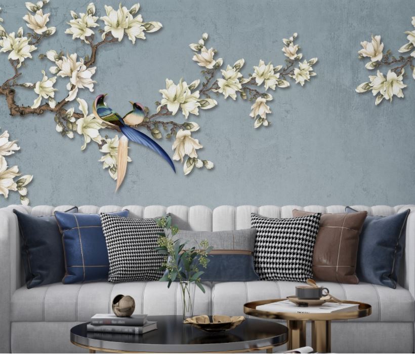 Birds in Flower Branch Wallpaper Mural