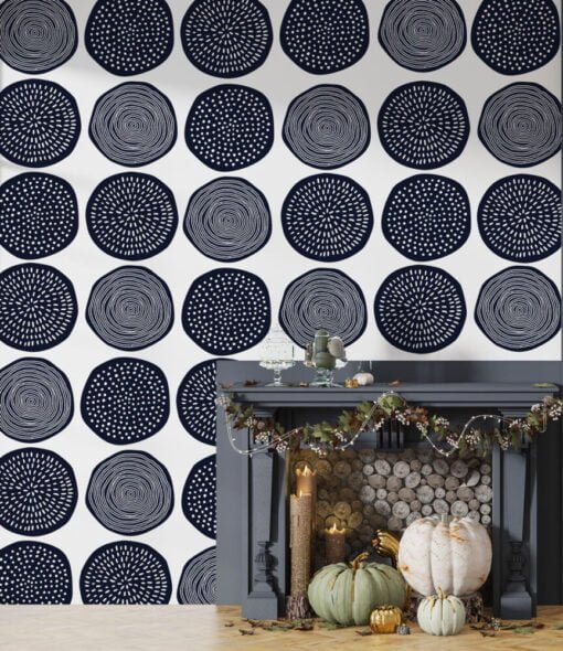 Navy Blue Bohemian Pattern Wallpaper Mural