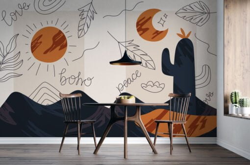 Bohemian Linear Sun and Moon Wallpaper Mural