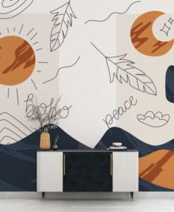 Bohemian Linear Sun and Moon Wallpaper Mural