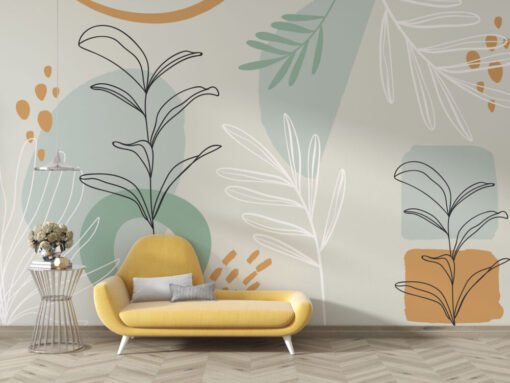 Minimalist Leaves Soft Colors Wallpaper Mural